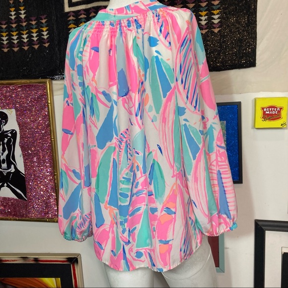 Lily Pulitzer Watercolor Print Silk Blouse - Picture 5 of 7